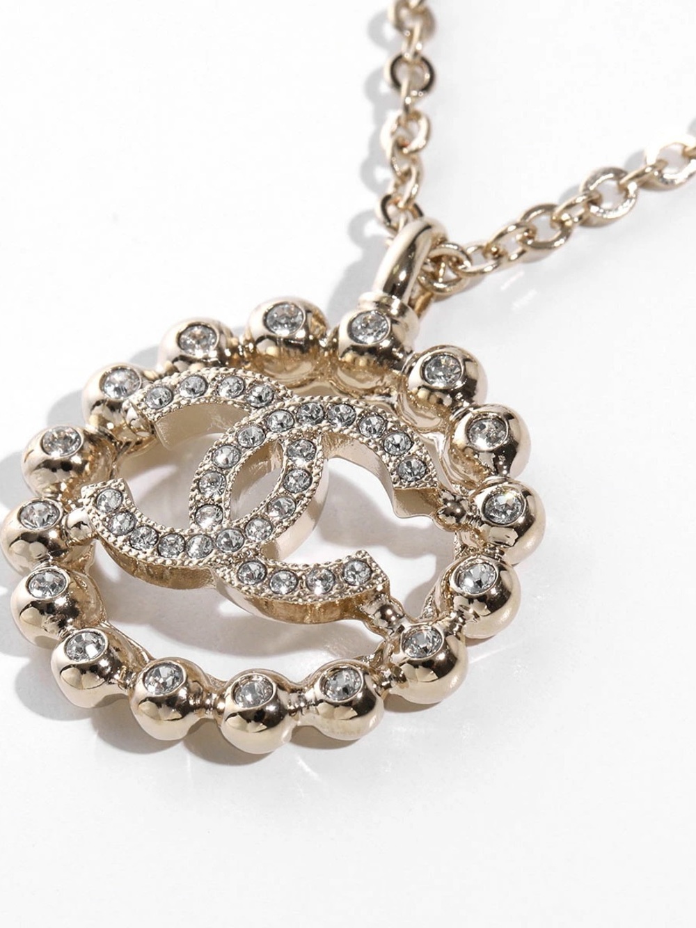 Chanel Gold-Tone Crystal Interlocked Pendant Necklace